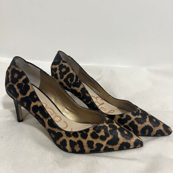 Sam Edelman Pointed Toe Pump Shoe Size 9 M Tan Black Leopard Calf Hair Orella - Picture 1 of 8